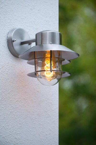 Außenlampe Wand Glas Aluminium in Chrom IP44 E27 Balkon