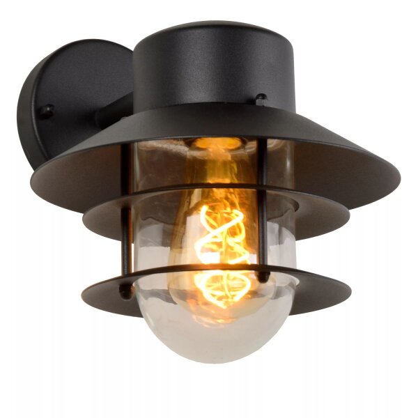 Außenlampe Wand Glas Aluminium Schwarz IP44 E27 Balkon