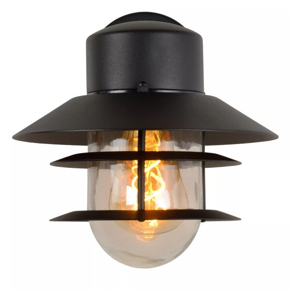 Außenlampe Wand Glas Aluminium Schwarz IP44 E27 Balkon