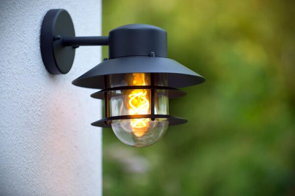 Außenlampe Wand Glas Aluminium Schwarz IP44 E27 Balkon