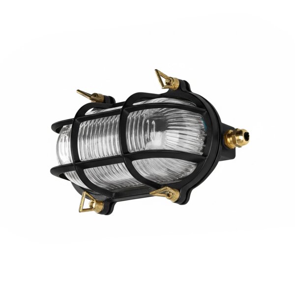 Kellerlampe Messing Glas E27 IP64 B: 21 cm Schwarz