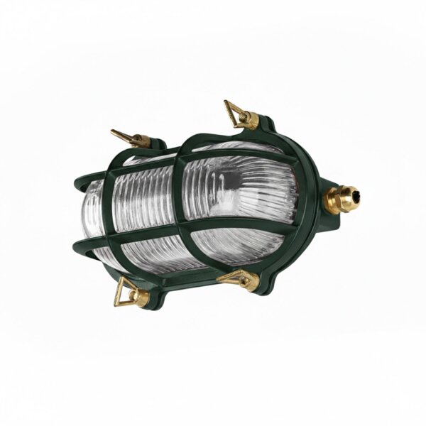 Außenwandlampe Messing Glas E27 IP64 21 cm breit Grün