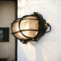 Wandlampe außen Messing massiv Glas 21 cm breit IP64