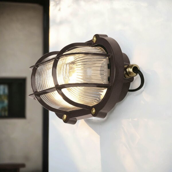 Außenleuchte Wand Messing Glas E27 IP64 B: 21 cm