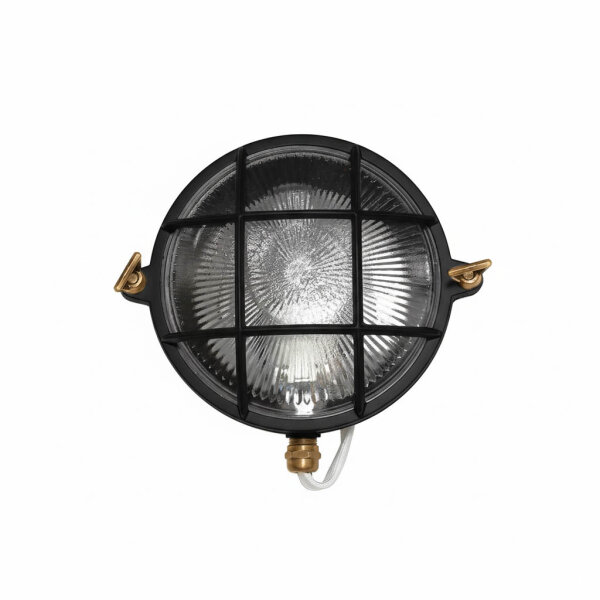 Wandlampe außen Messing massiv Glas IP64 Schwarz E27