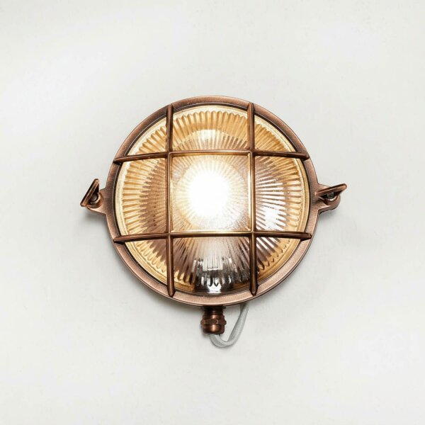 Außenwandlampe Messing massiv Glas Ø 24 cm rund IP64