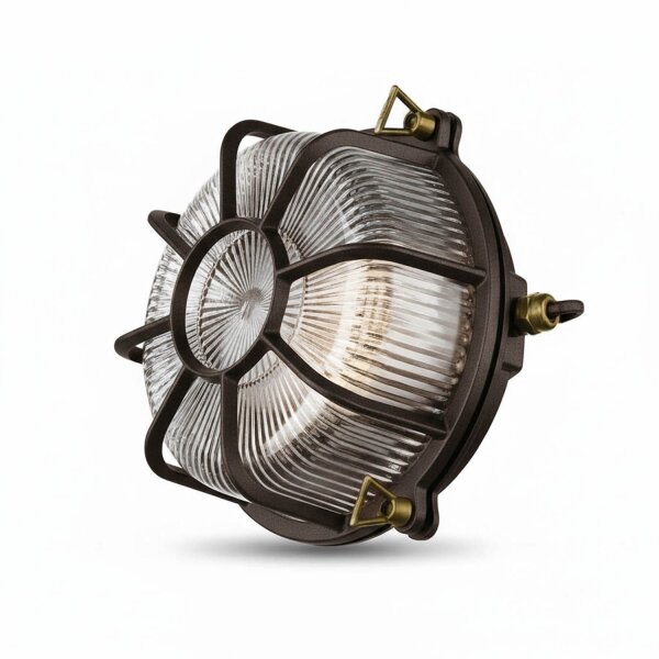 Kellerlampe Messing massiv Glas E27 IP64 D: 22 cm rund