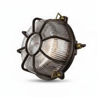 Kellerlampe Messing massiv Glas E27 IP64 D: 22 cm rund