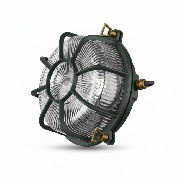 Kellerleuchte Messing massiv Glas E27 IP64 Ø 22 cm rund