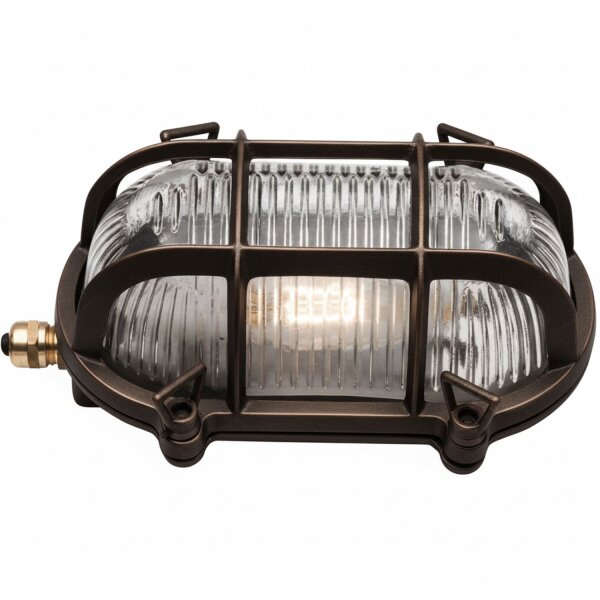 Außenwandlampe Echt-Messing Glas 18 cm breit IP64 E27