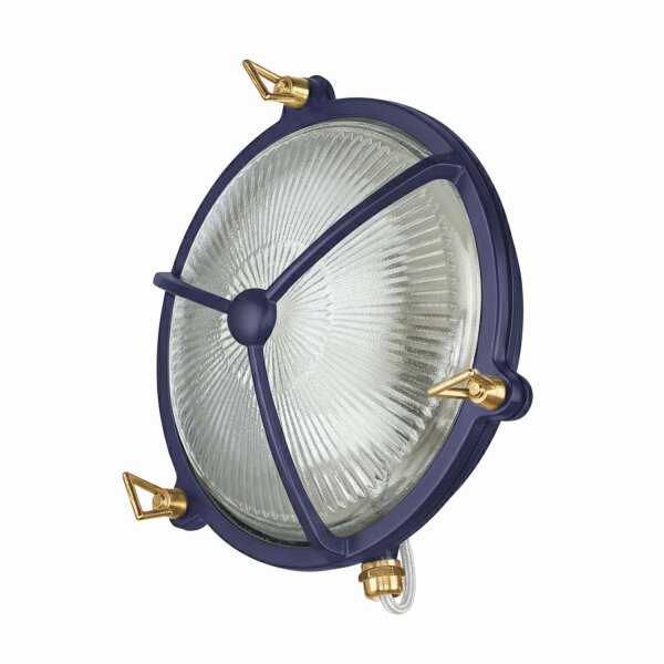 Wandleuchte außen Messing Glas E27 IP64 Ø 21 cm Blau