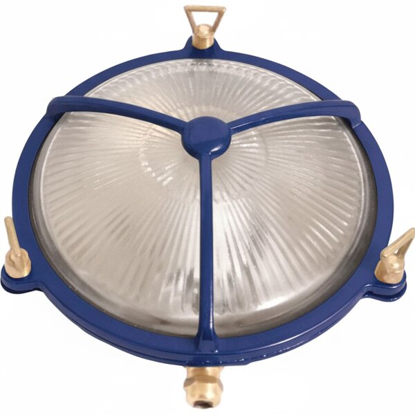 Wandleuchte außen Messing Glas E27 IP64 Ø 21 cm Blau