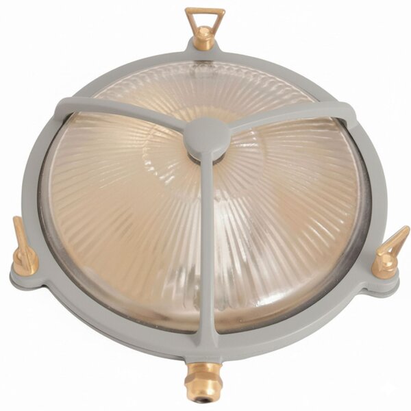Kellerlampe Echt-Messing Glas Ø 21 cm IP64 Grau E27