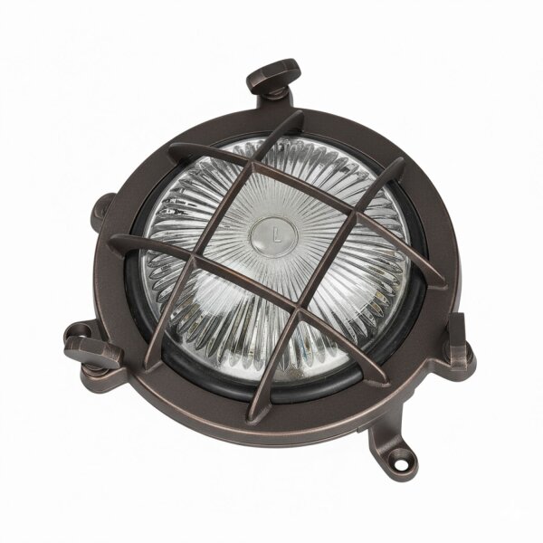 Kellerlampe Glas Messing massiv G9 IP44 rund Ø 14 cm