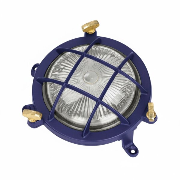 Außenlampe Wand Messing Glas G9 IP44 Ø 14 cm rund Blau