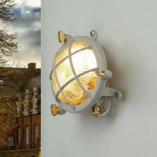 Kellerlampe Echt-Messing Glas G9 IP44 rund Ø 14 cm Grau