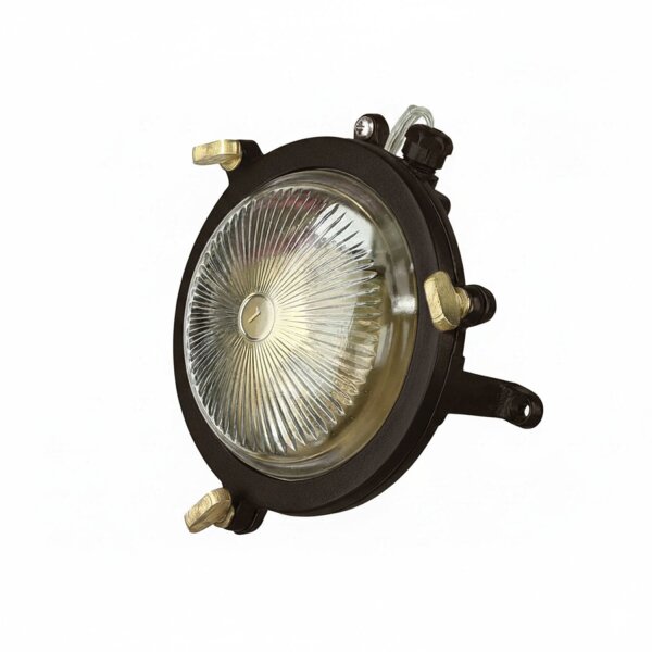 Außenwandlampe Messing massiv Glas G9 IP44 rund Maritim
