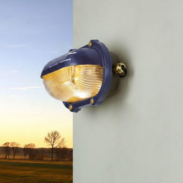 Wandlampe außen Echt-Messing Glas B: 21 cm IP64 Blau