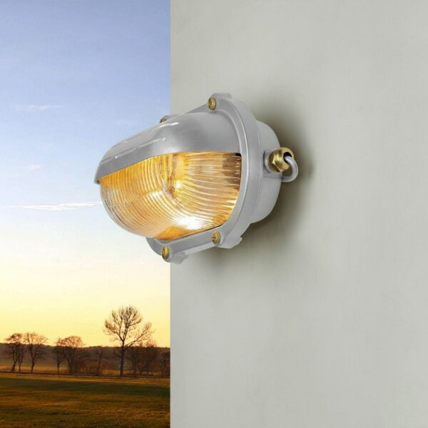 Wandlampe außen Echt-Messing Glas 21 cm breit IP64 Grau