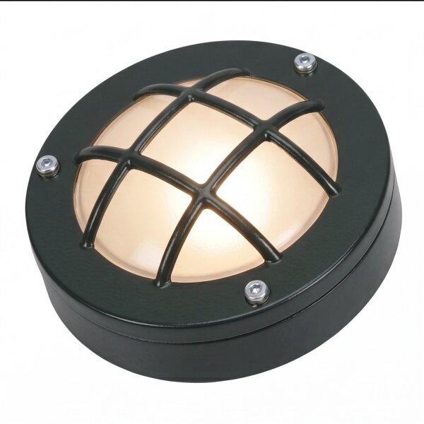 Kellerlampe Messing massiv Glas D: 14 cm IP64 Grün G9