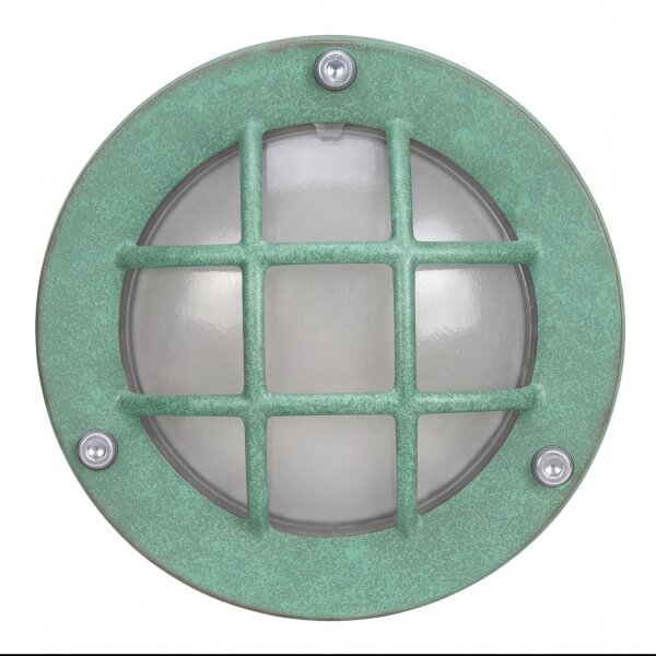 Kellerlampe Echt-Messing Glas D: 14 cm IP64 Grün antik