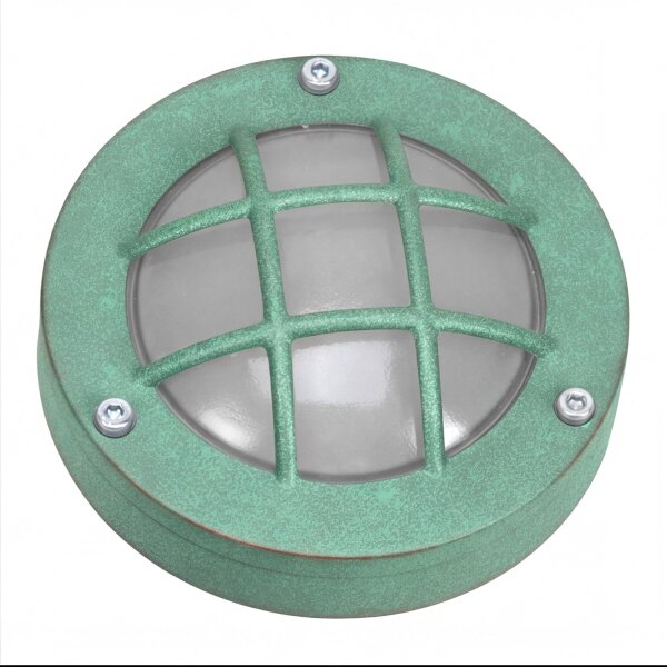 Kellerlampe Echt-Messing Glas D: 14 cm IP64 Grün antik
