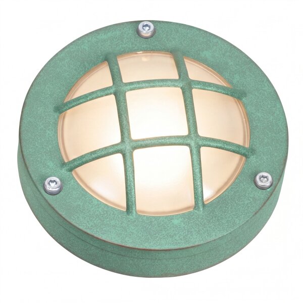 Kellerlampe Echt-Messing Glas D: 14 cm IP64 Grün antik