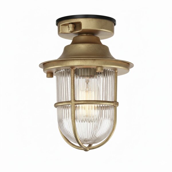 Deckenlampe außen Glas Messing massiv E27 IP54 rund
