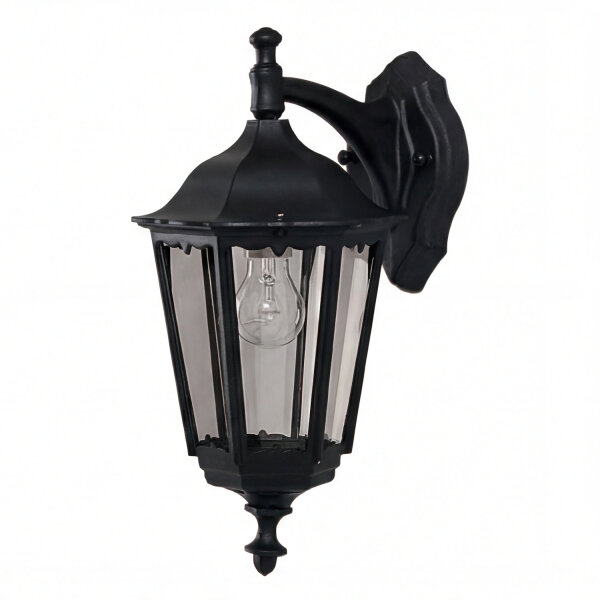Außenwandleuchte Schwarz Metall Glas IP44 H:44 cm E27