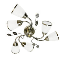 Florale Deckenlampe mit Glasschirm Weiß Bronze antik