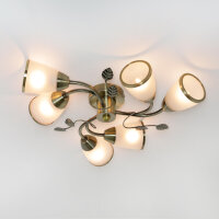 Florale Deckenlampe mit Glasschirm Weiß Bronze antik
