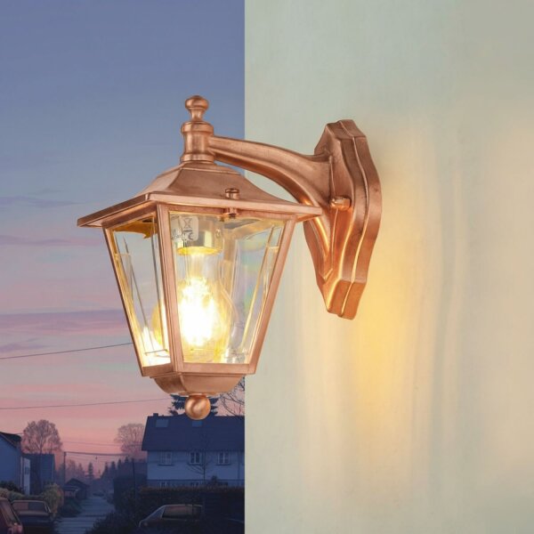 Außenleuchte Wand Messing E27 IP43 H: 23 cm in Kupfer