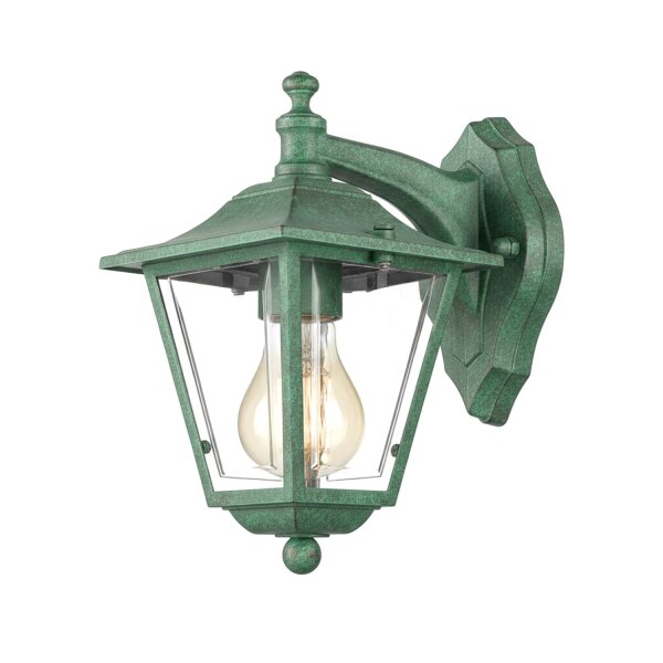 Außenlampe Wand Echt-Messing 23 cm hoch IP43 Grün Antik