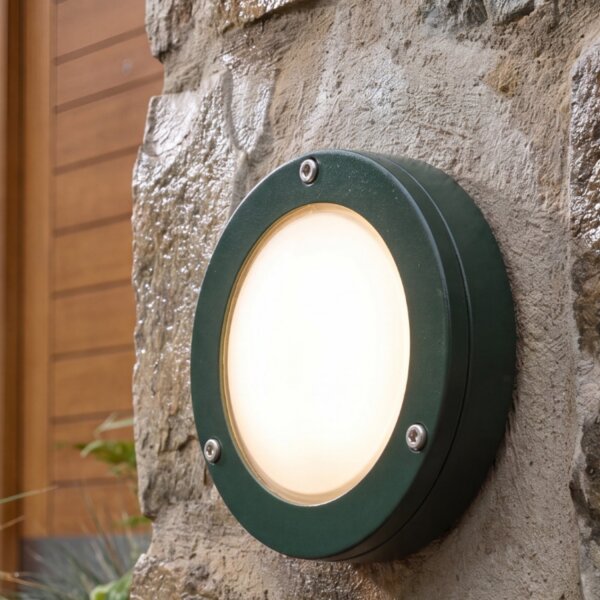 Kellerlampe Echt-Messing Glas G9 IP64 rund D: 14 cm