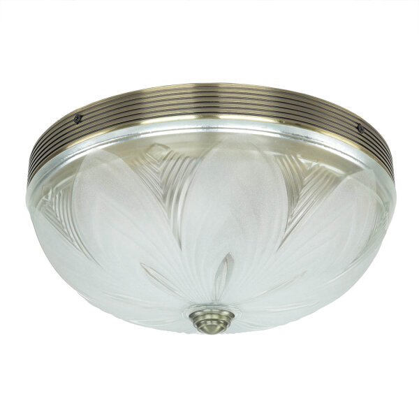 Jugendstil Deckenleuchte E27 mit Glasschirm Messing Optik