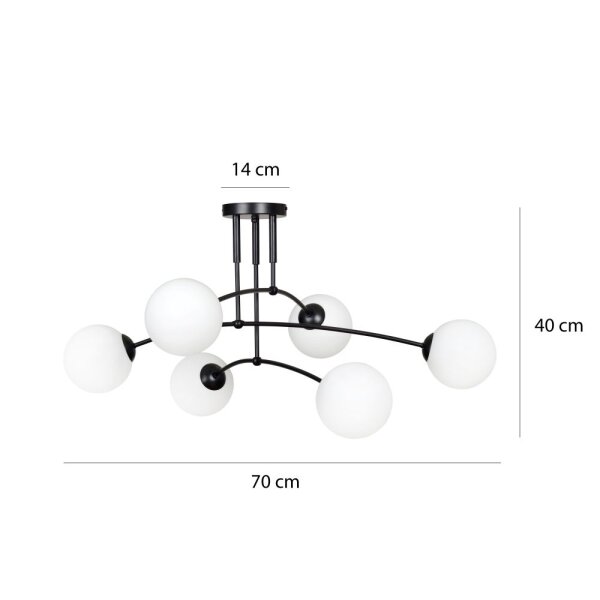 Deckenlampe Schwarz Weiß 6x E14 Modern Metall Glas