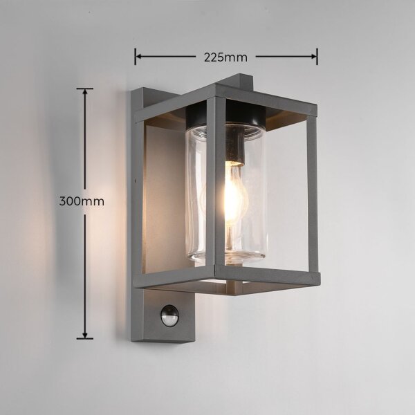 Outdoor Wandlampe Bewegungsmelder Metall Glas IP44 E27