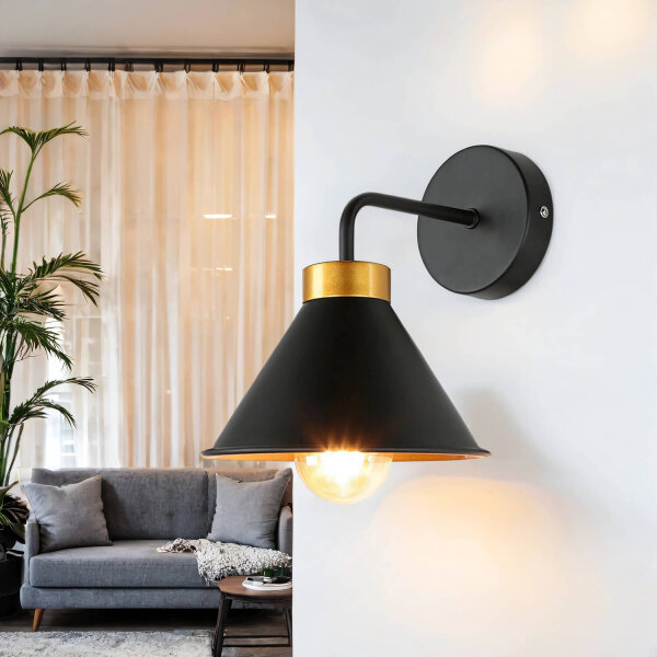 Wandlampe Schwarz Gold E27 Metall Loft Design