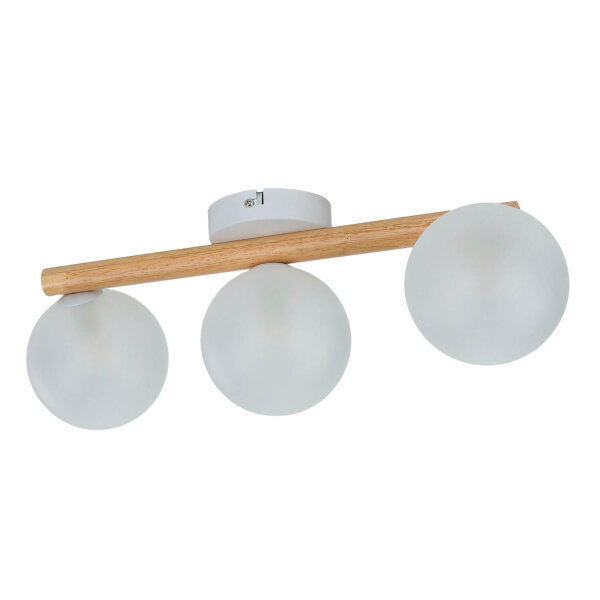 Deckenlampe Holz Glas 47 cm lang G9 in Hell Weiß 3-flammig