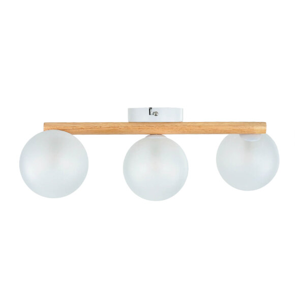 Deckenlampe Holz Glas 47 cm lang G9 in Hell Weiß 3-flammig