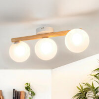 Deckenlampe Holz Glas 47 cm lang G9 in Hell Weiß...