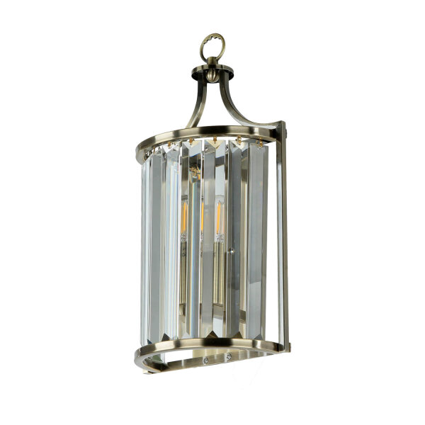 Art Déco Wandleuchte Kristall E14 H: 35 cm in Messing antik