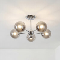Deckenleuchte Chrom B: 60 cm Metall Rauchglas 5x E27 Kugel