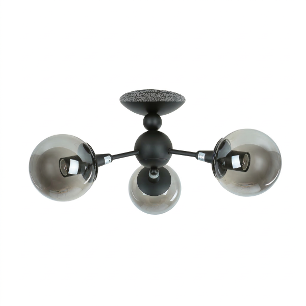 Deckenlampe Kugelschirm B: 48 cm Schwarz Rauchglas Metall