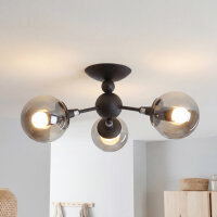 Deckenlampe Kugelschirm B: 48 cm Schwarz Rauchglas Metall