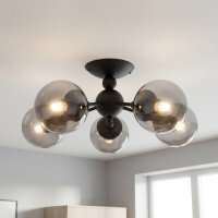 Deckenlampe Rauchglas Metall B: 60 cm Schwarz 5x E27