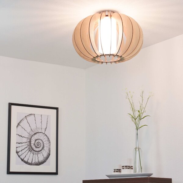 Holz Deckenlampe Ahorn Ø40cm Innenschirm aus Glas