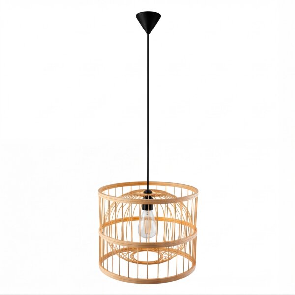 Boho Pendelleuchte Bambus E27 Ø30 cm rund Korbschirm