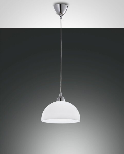 Hängelampe Chrom E27 Metall Glas Weiß Ø26 cm rund