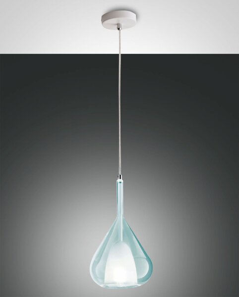Hängelampe Azurblau E27 Metall Glas Weiß Ø20 cm rund